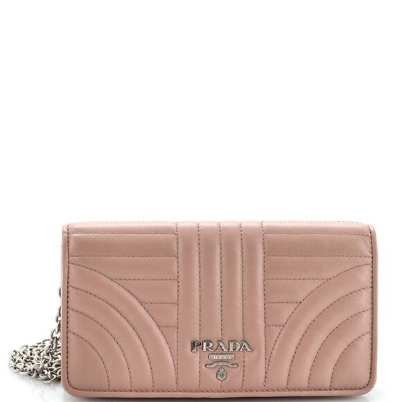 Prada Handbags - Prada Wallet on Chain Diagramme Quilted Leather Neutral